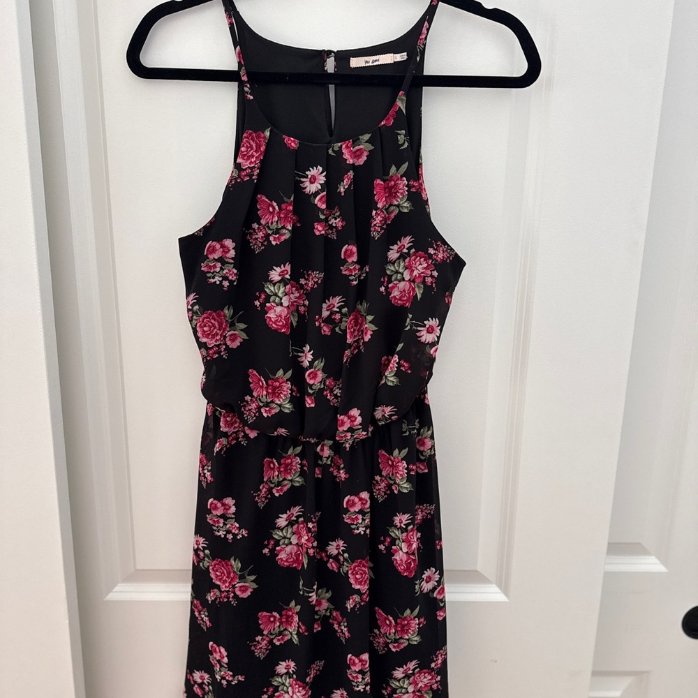 Mi Ami Black Dress with Pink Floral Print from Francesca’s